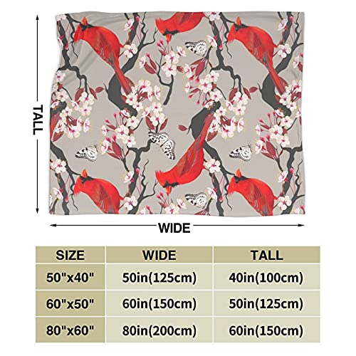 Cardinal Throw Blanket with Cherry Flowers - 60x50 Inches - Christmas Decor for Sofa