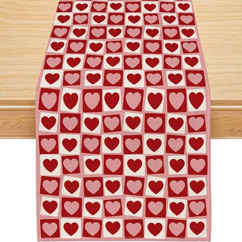 Valentine's Day Table Runner - Red Pink Love Hearts 13x72 Inch