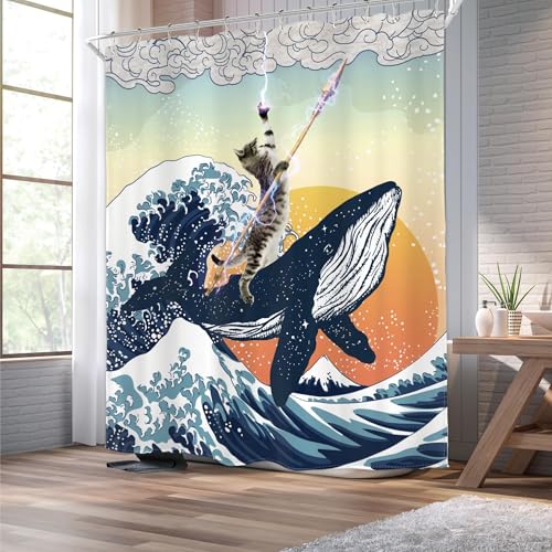 Funny Cat Shower Curtain - Waterproof 72x72 Inch Fabric Decor