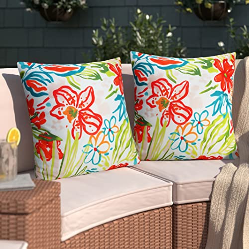 Merrycolor Pack of 2 Floral Outdoor Pillow Covers 18x18 Waterproof