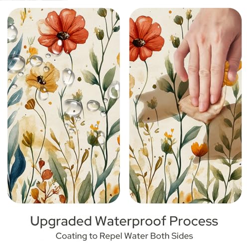 Boho Floral Shower Curtain - Vintage Beige Polyester Fabric, 72x72 Inch