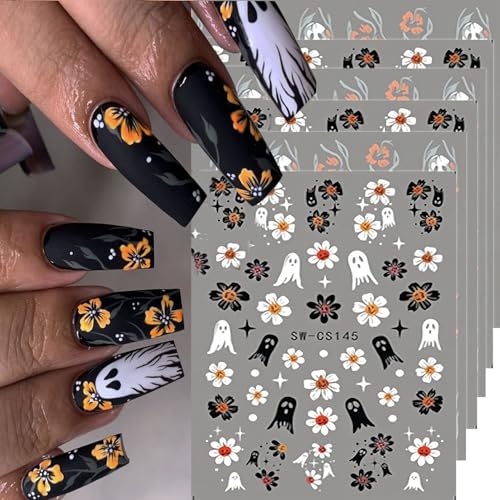 Halloween Nail Stickers Ghost Decals Self-Adhesive 6 Sheets