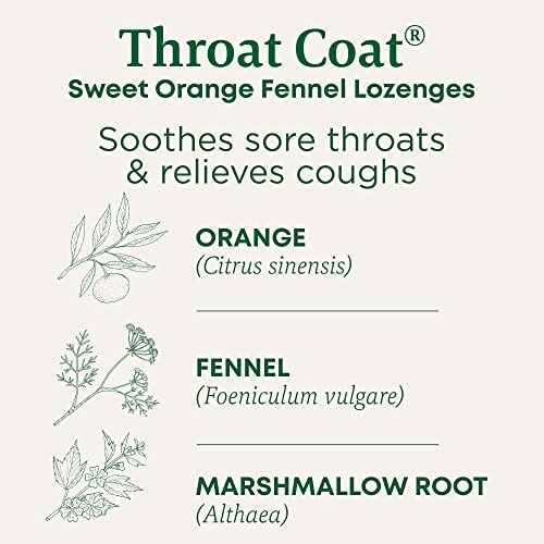 Throat Coat Lozenges Sweet Orange Fennel - Herbal Cough Drops, 16 Count