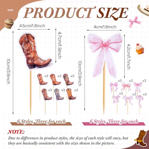 Kolldenn 36 Pcs Gender Reveal Cupcake Toppers - Boots & Bows