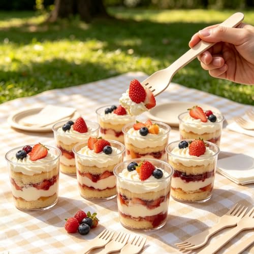 100 Biodegradable Wooden Forks - 6 Inch Disposable Utensils for Parties