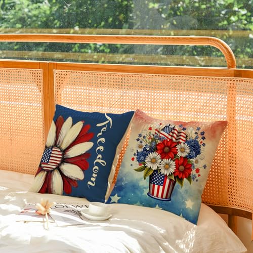 YeeJu 4-Pack 4th of July Patriotic Throw Pillow Covers 18x18