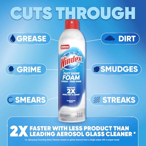 Windex Fast Shine Foam Glass Cleaner - Streak-Free, No-Drip, 19 oz (Pack of 6)