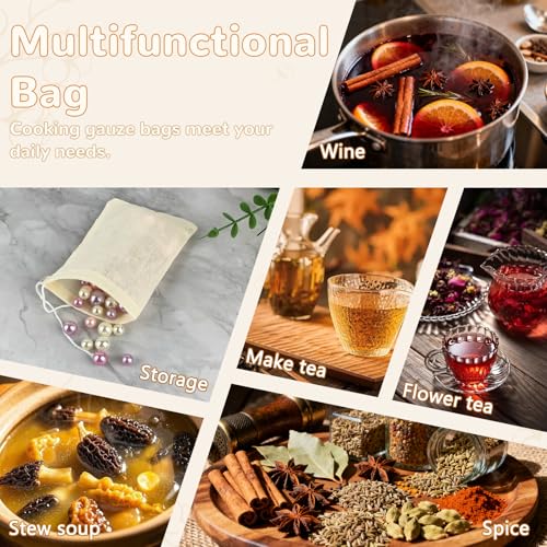 10 Cotton Spice Bags for Cooking & Tea Brewing - 4.25in x 3.15in