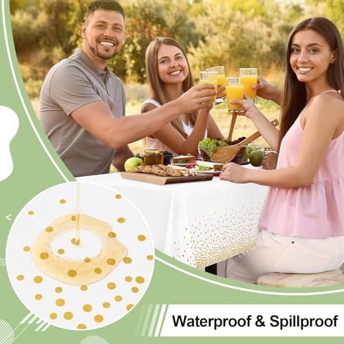 Misaya 3-Pack Disposable Tablecloths, 54x108 Inch Waterproof Gold Dot Cover