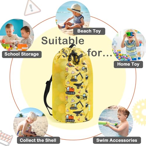 Truck Mesh Beach Bag for Kids - Large Drawstring Tote for Toys