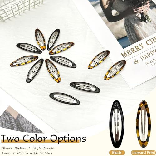 Zoolinn 12-Pack Oval Hair Barrettes - 2.75 Inch Tortoise & Black Metal Snap Clips