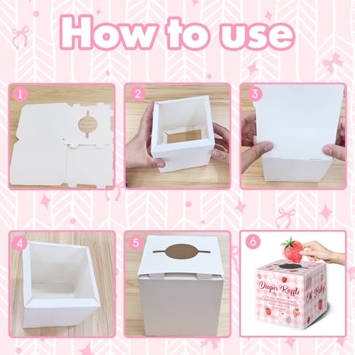 Fisahat Strawberry Baby Shower Decorations - 50 Pink Diaper Raffle Tickets with Box - Baby Girl Theme