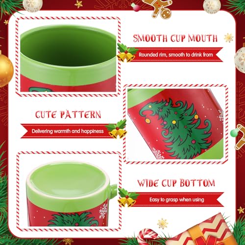 Christmas Coffee Mugs Set - 6 Pack 11 oz Lime Green & Red Holiday Drinkware