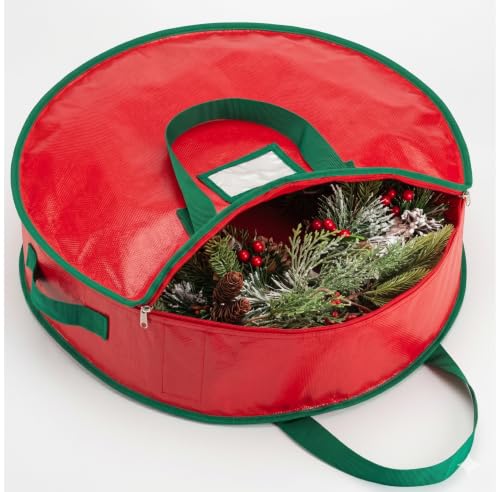 Handy Laundry 24 Inch Christmas Wreath Storage Bag - Durable Zipper Container with Handles