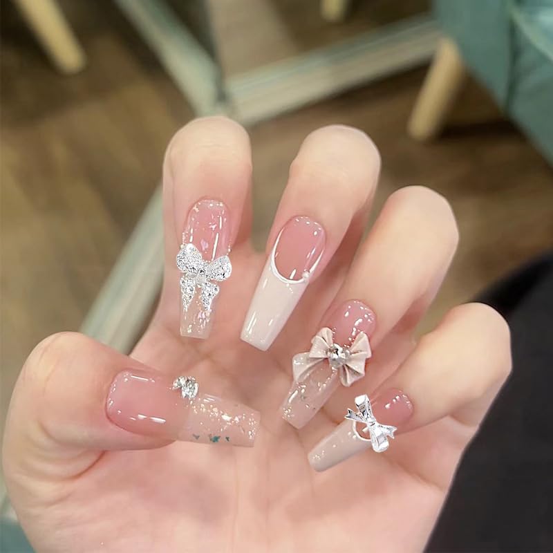 84 PCS Butterfly and Bow Nail Charms - Gold & Silver Nail Art Gems