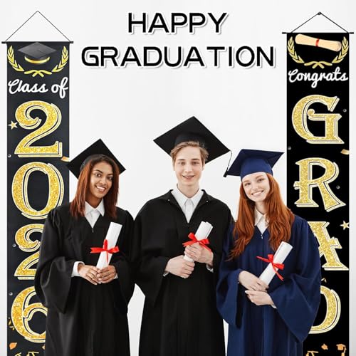 Black Gold Graduation Banner Set for Class of 2026 - Congrats Grad