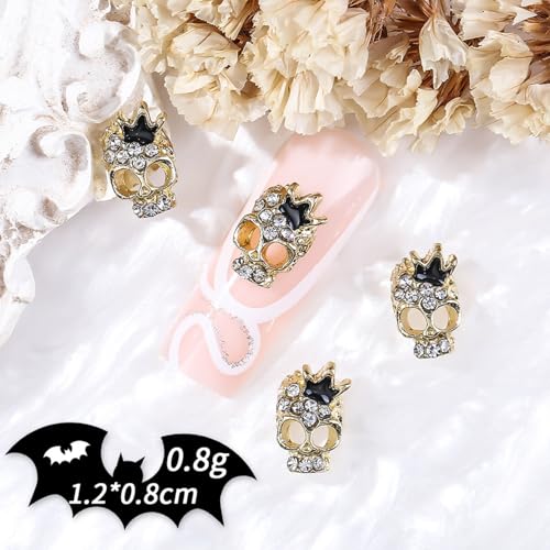 20 Pcs Halloween Skull Nail Charms 3D Gothic Alloy Rhinestones for DIY Art