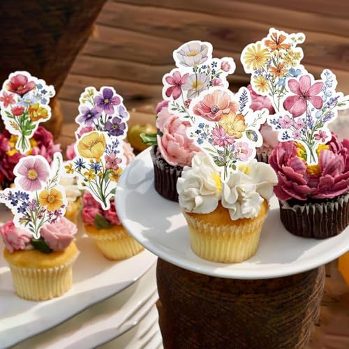 Wildflower Cupcake Toppers - 36PCS Floral Cake Decorations