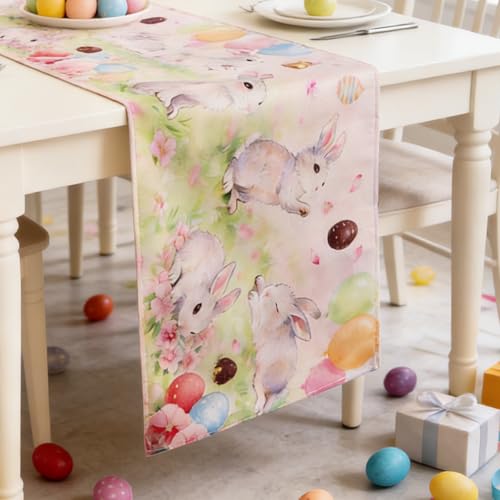 Easter Table Runner 13x72 Inch Pastel Bunny Spring Tablecloth Decor