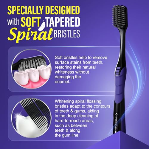 GuruNanda Charcoal Toothbrush, Soft Flossing Bristles, 2 Count