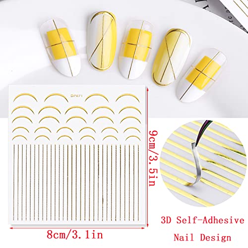 12 Sheets Gold Nail Art Stickers Set 3D Self-Adhesive Metallic Decals