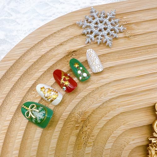 Christmas Press on Nails Medium Almond Fake Nails 3D Holiday Designs