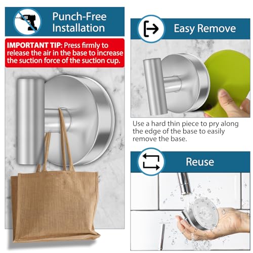 AbluFirst Suction Cup Hooks 4-Pack - Heavy Duty Bathroom Towel Hangers