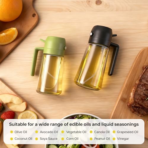 2Pcs Glass Oil Sprayer for Cooking, 16oz Dual-Function Dispenser - Black+Green
