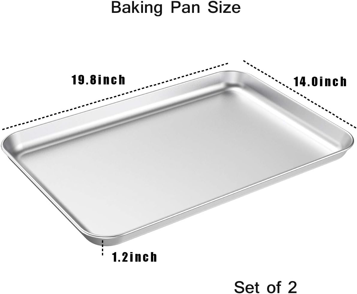 Wildone Stainless Steel Baking Sheet Set - Heavy Duty, Non-Toxic Cookie Tray, 20 x 14 x 1 Inch
