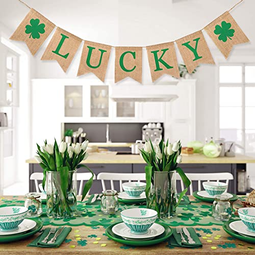 St. Patrick's Day Lucky Banner - Burlap Shamrock Garland Decor