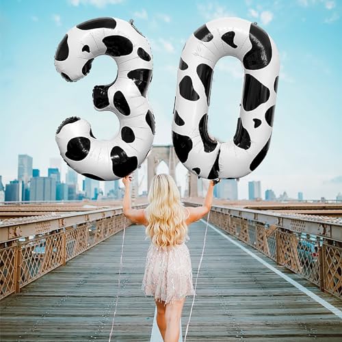 40 Inch Black and White Number 30 Foil Balloons for Parties