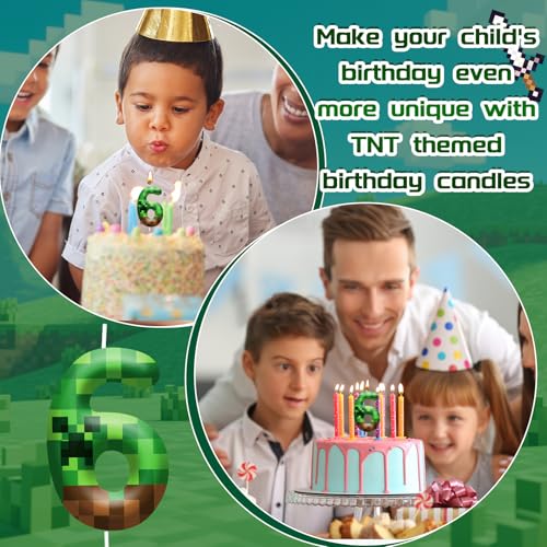 Pixel Birthday Candle Number 6 - Fun Cake Party Decor
