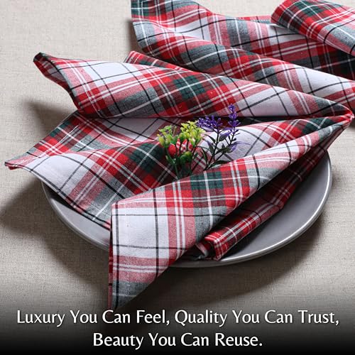 Red Plaid Tartan Cloth Napkins Set of 4 - 18x18 Inches, Cotton