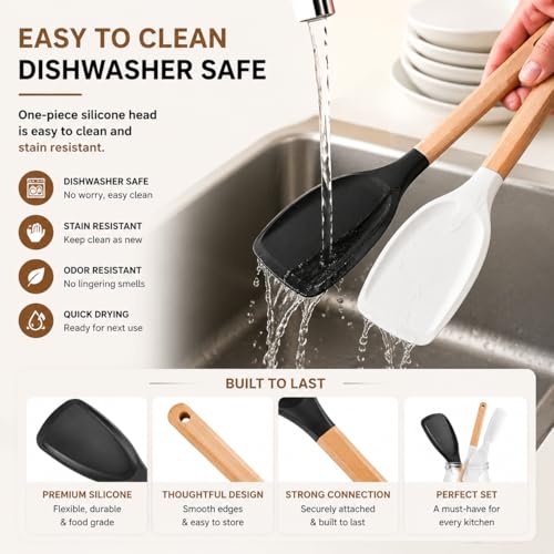 2-Pack BPA-Free Silicone Cooking Spoons with Wood Handles