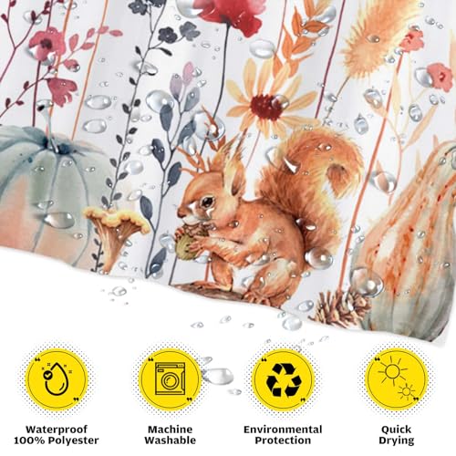 Funnytree Watercolor Fall Floral Shower Curtain, 72"x72" Boho Farmhouse