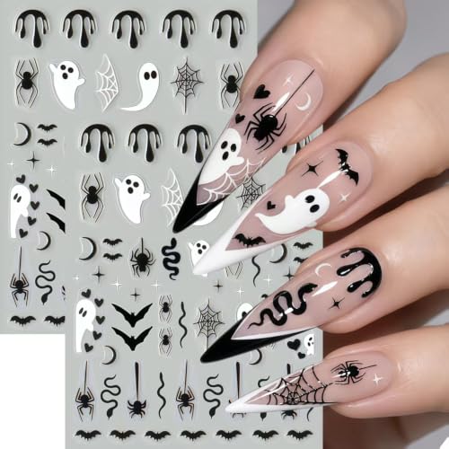 Halloween Nail Stickers 6 Sheets Bat Spider Web Decals for DIY Manicure