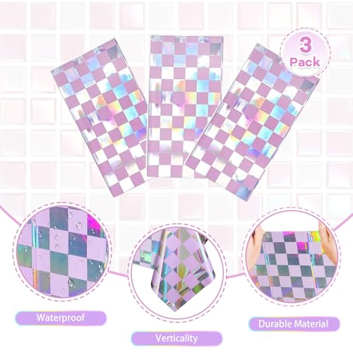 3 Pack Pink Iridescent Checkered Tablecloths - 54 x 108 Inch