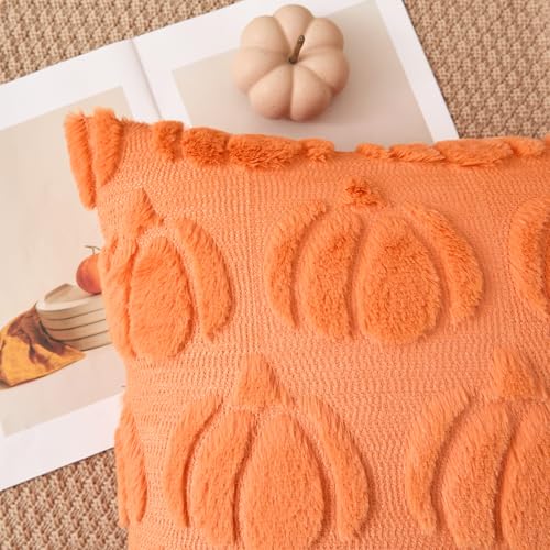Kevin Textile Fall Pumpkin Pillow Covers, 18x18 Inch Set of 2, Orange