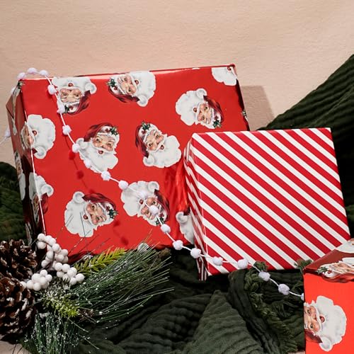 Christmas Wrapping Paper - Santa & Candy Cane Foil Design, 17 x 33 Feet - Classic Santa Variation