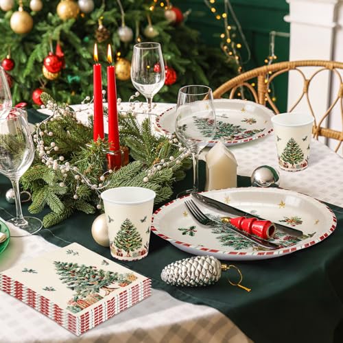 Christmas Paper Plates Cups Napkins Set - 150 Pcs Oval Holiday Tableware