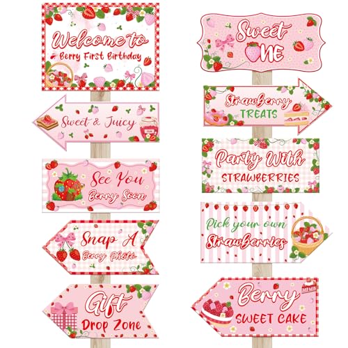 20 Pcs Strawberry Birthday Party Signs - 1st Birthday Decor