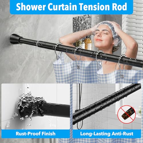 ZipGlo Tension Curtain Rod, Black, Adjustable 40-73 Inch No-Drill Shower Rod
