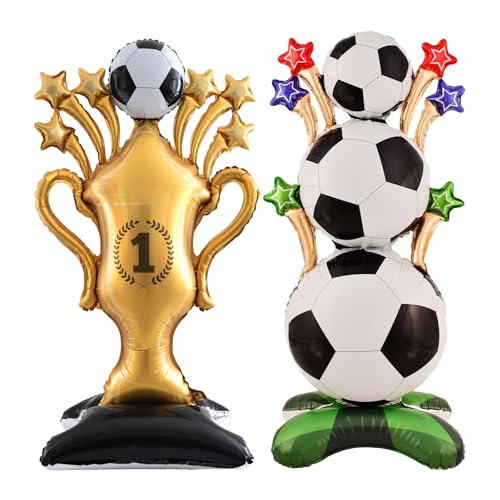 Standing Soccer Trophy Balloons - 62 Inch Self-Standing Mylar Balloons for Sports Events & Birthdays, Set of 2