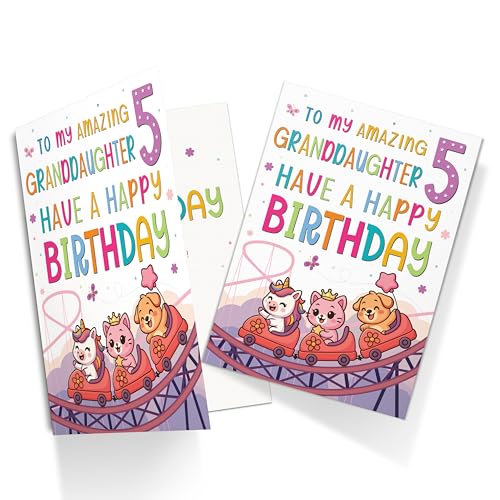 5th Birthday Card for Granddaughter - Rollercoaster Theme A5 Greeting Card