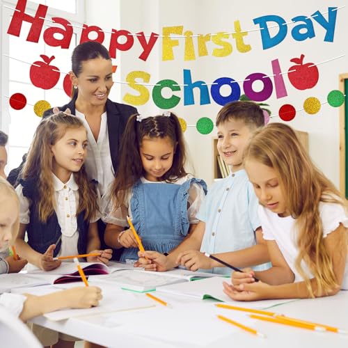 Glitter Happy First Day of School Banner - Back to School Decorations