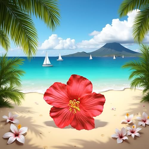 Red Hawaiian Flower Hair Clip Tropical Bohemian Hair Accessory