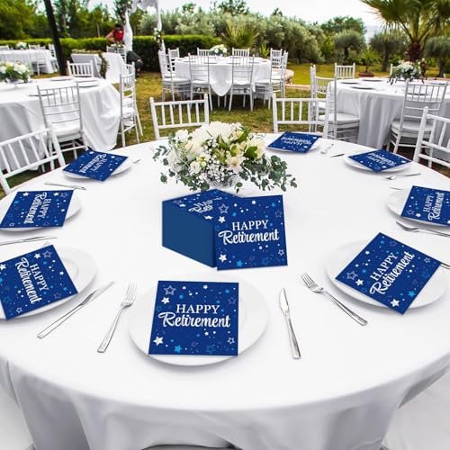 50 Pack Blue & Silver Retirement Napkins - Farewell Party Supplies