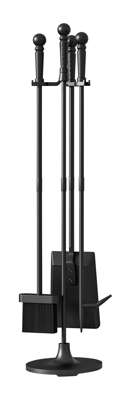 Fire Beauty Fireplace Tools Set 4 Pieces Black Wrought Iron Fire Tool Set for Outdoor/Indoor Include Poker, Shovel, Brush and Stand Accessories Set