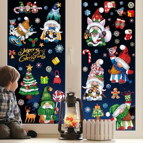 77PCS Gnome Christmas Window Clings - Double-Sided Glitter Decor