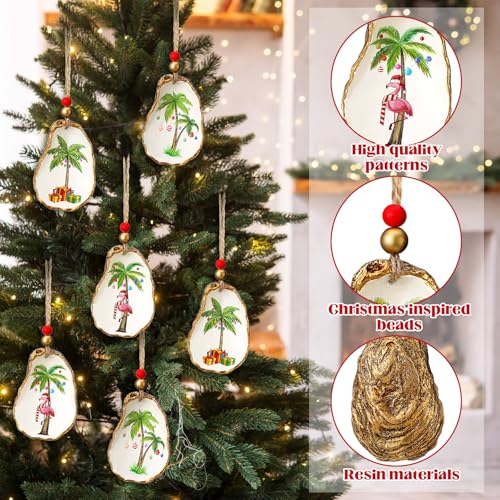 Christmas Oyster Shell Ornaments Set - Resin Decor with Festive Prints